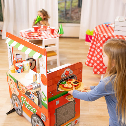 Melissa & Doug Wooden Pizza Food Truck Activity Center with Play Food, for Boys and Girls 3+ - WoodArtSupply