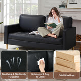 AILEEKISS 57'' Mid-Century Loveseat Faux Leather Sofa Couch with Armrest for Two People Modern 2 Seat Sofa for Living Room (2-Seater, Black) AILEEKISS
