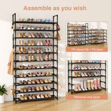 LANTEFUL 11 Tiers Tall Shoe Rack Holds 55 Pairs of Shoes with 18pcs Hooks Sturdy Wide Shoe Organizer Storage Free Standing Metal Shoe Shelf for Closet, Entryway Black LANTEFUL