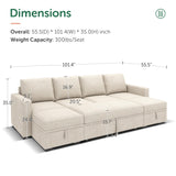 HONBAY Modular Sectional Sleeper Sofa Bed, Sectional Couch with Pullout Bed U Shaped Modular Couch with Storage Ottoman for Living Room, Beige HONBAY