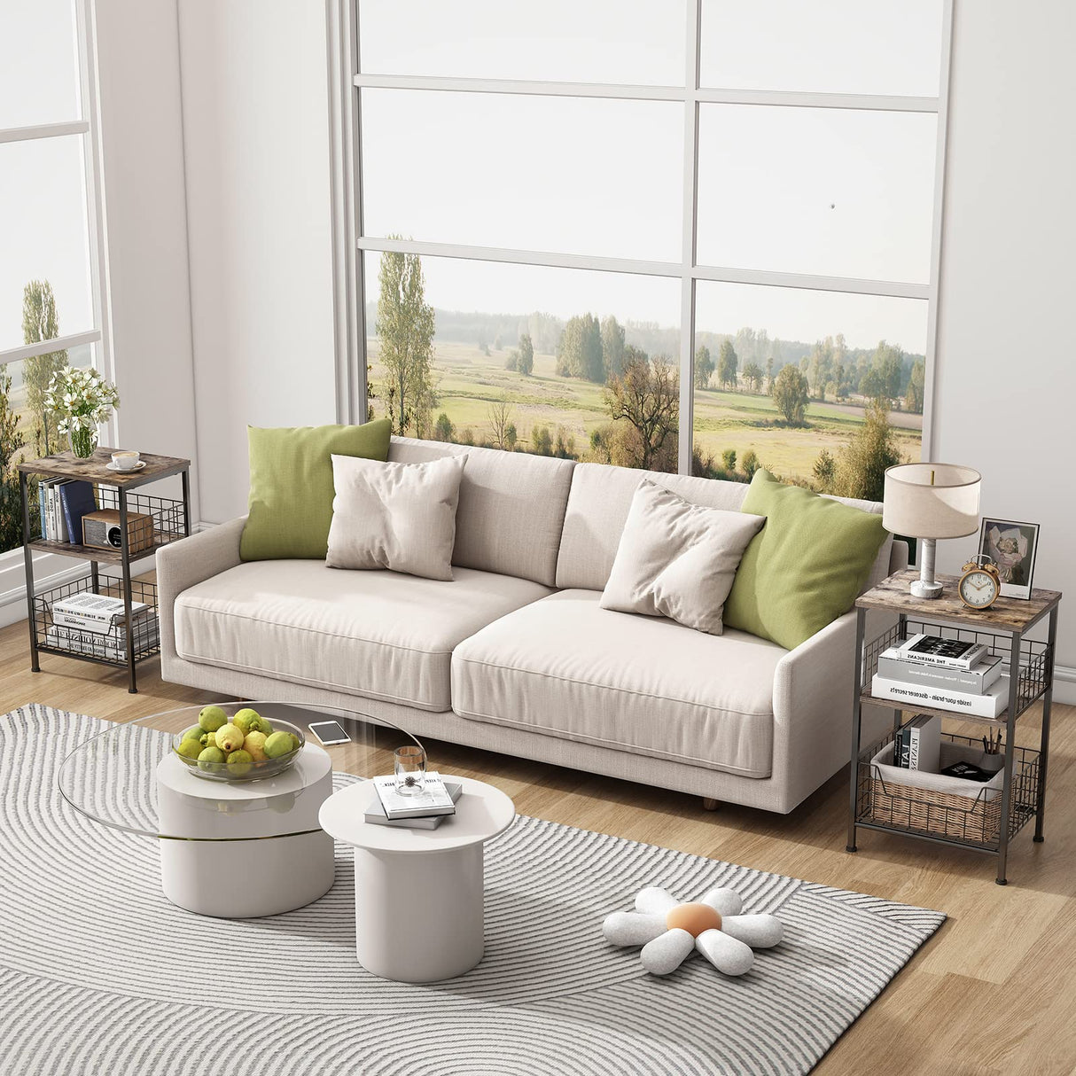 X-cosrack Industrial Retro End Table with 3-Tier Storage for Versatile Use in Living Room, Bedroom, and Office X-cosrack