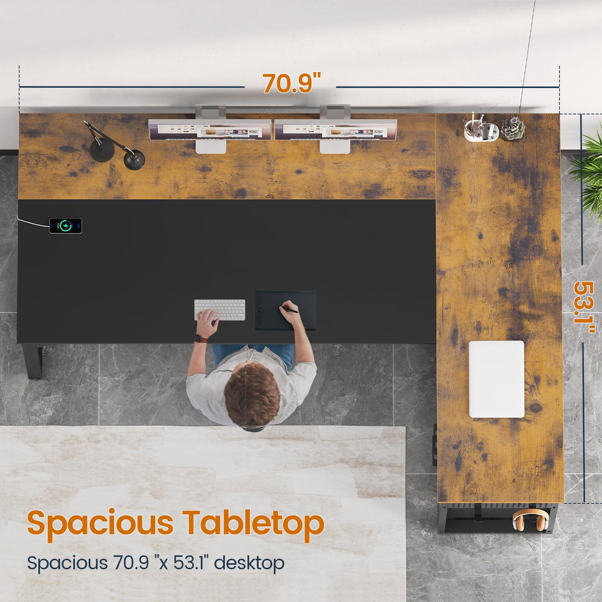 UPOSOJA 71 in Executive Desk with Power Outlets, Reversible L Shaped Desk with File Drawers & Storage Shelves, Large Office Desk Computer Desk with Pegboard, Mobile CPU Stand, Modern Corner Desk UPOSOJA