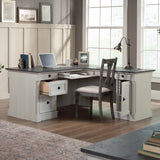 Sauder Palladia L-Shaped Home Office Desk, L: 68.74" x W: 65.12" x H: 29.61", Glacier Oak Finish Sauder
