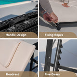 Devoko Patio Chaise Lounge Sets Outdoor Rattan Adjustable Back 3 Pieces Cushioned Patio Folding Chaise Lounge with Folding Table (Beige) Devoko