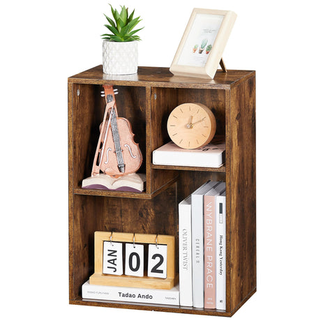 VECELO Small Bookshelf, 3 Cube Shelf, Fits Tallest Hardcovers, Horizontal Available, Short Bookcase for Small Spaces, Vintage Brown VECELO