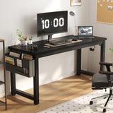 SURMIO Large Computer Desk - 63 Inch Home Office Desk Study Student Writing Table Gaming Desk Wood Modern Simple Table with Storage Bag & Headphone Hooks, Black SURMIO