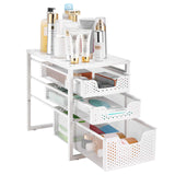 Simple Trending 3-Tier Under Sink Cabinet Organizer with Sliding Storage Drawer, Desktop Organizer for Kitchen Bathroom Office, Stackbale,White Simple Trending