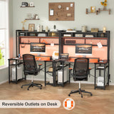 armocity 2024 Upgrade Gaming Desk with Hutch, 48'' Magic Computer Desk with LED and Outlets, Reversible Workstation Desk with Pegboard, Grey/Black armocity