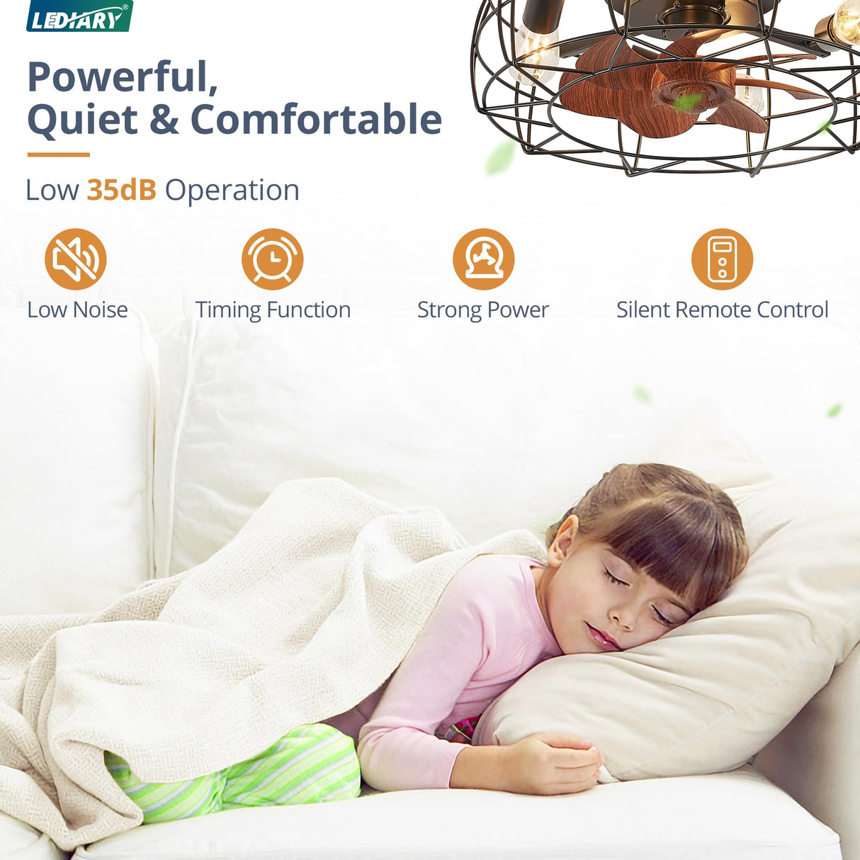 LEDIARY Caged Ceiling Fans with Lights and Remote, Flush Mount Bladeless Ceiling Fan Light Fixture, Small Farmhouse Industrial Low Profile Ceiling Fan for Bedroom Kitchen LEDIARY