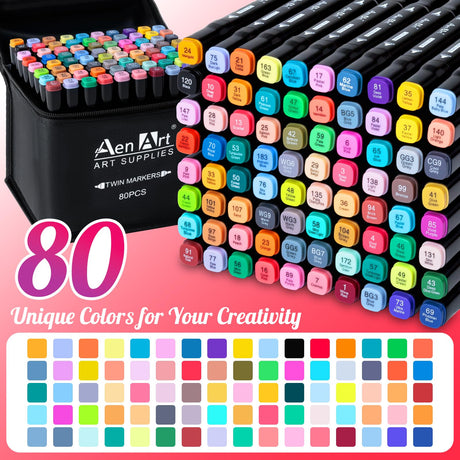 AenArt Alcohol Markers Set, 80 Color Dual Tip Art Drawing Markers, Artist Pens with Organizing Case for Adult Kids Drawing Coloring Sketching Aen Art