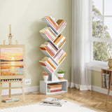 Hoctieon 6 Tier Tree Bookshelf, Tall Bookcase with Drawer, Freestanding Book Shelf with LED Lights, Display Floor Standing Storage Shelf, Book Organizer Shelves for Home Office, Living Room, White Hoctieon