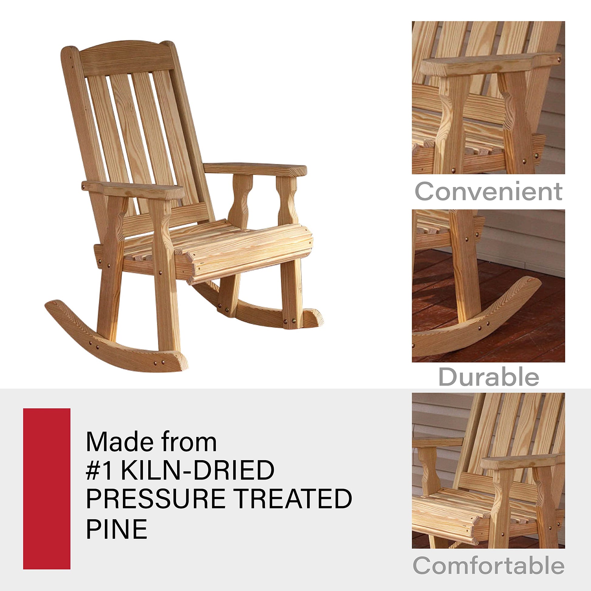 Amish Heavy Duty 600 Lb Mission Pressure Treated Rocking Chair (Unfinished) - WoodArtSupply