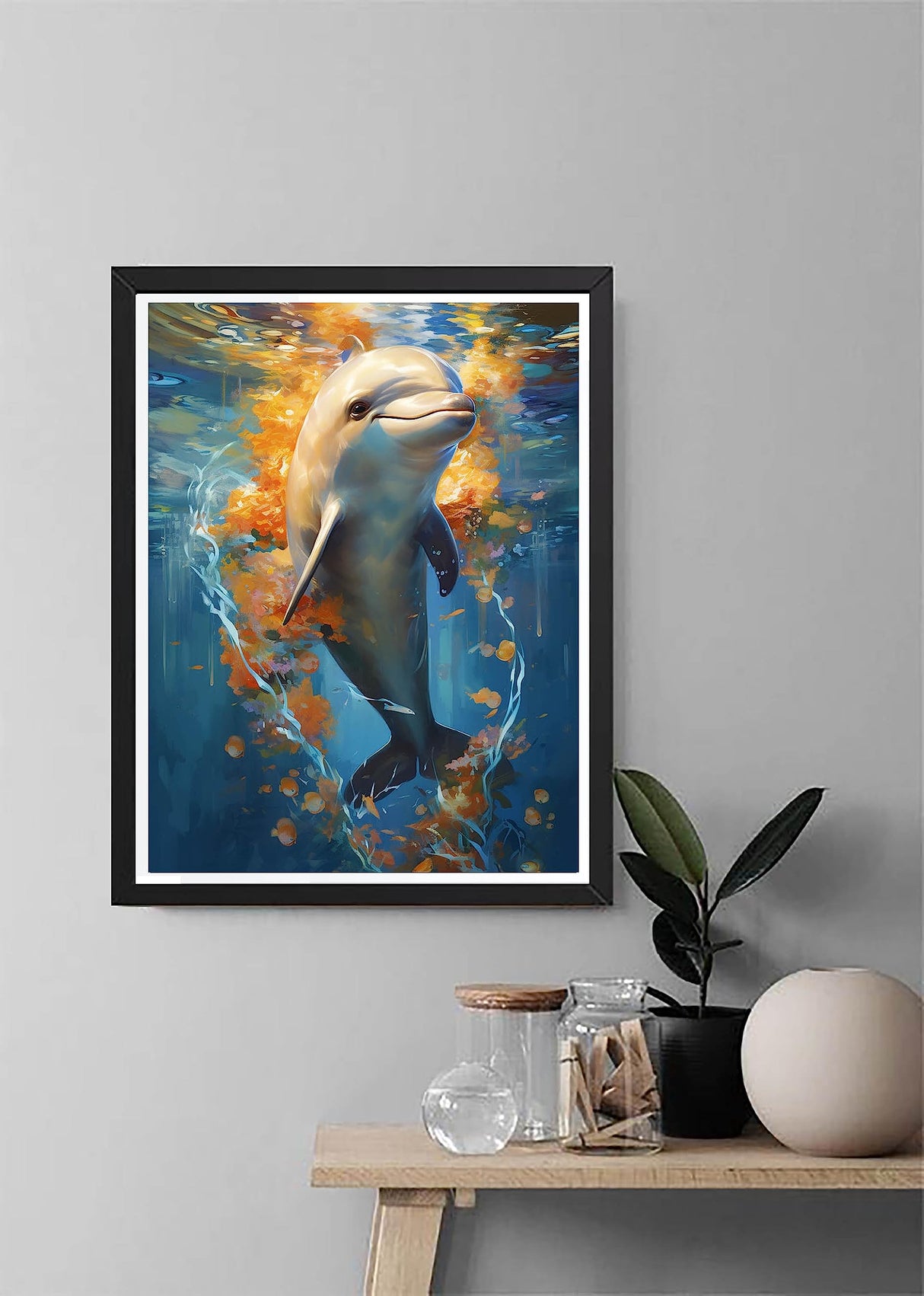 Diymood DIY 5D Diamond Painting Kits for Adults Dolphin - Diamond Art Kits for Adults Sea Creature | Full Drill Round | Crystal Mosaic Picture | Beginner | Home Wall Decor | 12x16 inch Diymood
