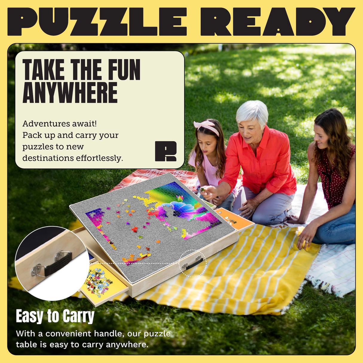 Puzzle Board Tilting with Drawers & Cover Mat - 1000 Pieces Wooden Jigsaw Puzzle Table - 24”x30” Portable Puzzle Board - 3 Tilting Angles & Felt Working Surface - Puzzle Ready Puzzle Ready