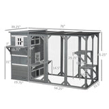 PawHut Outdoor Cat Catio, Large Wood Cat House Enclosure with Multi-Level Design, Weatherproof Roof, Big Hiding Areas, Multiple Platforms, Resting Box, Gray PawHut