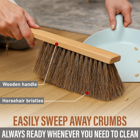 Takavu Multi-Purpose Counter Brush with Solid Wood Handle, Natural Horsehair Bristles for Gentle Dusting of Furniture, Drafting, Patio, Fireplace Cleaning, Shop Brush, Woodworking Tool & Accessories TAKAVU