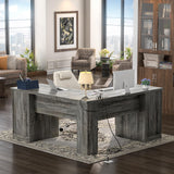 Unikito L Shaped Desk with Drawers, 60 Inch Corner Computer Desks with USB Charging Port and Power Outlet, Large 2 Person Home Office Table with File Cabinet, Black Oak Unikito