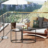 aboxoo Nesting Coffee Table Grey Glass Table Set of 2, Small Round Glass Nesting Tables for Living Room Bedroom, Accent Tea Table with Metal Frame Modern Industrial Simple aboxoo