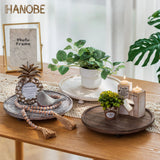 Hanobe Wood Risers for Decor: Rustic Round Wooden Pedestal Stand Tray for Display Farmhouse Table Decorative Risers for Dessert Candle Cake Plant, White 11" Hanobe