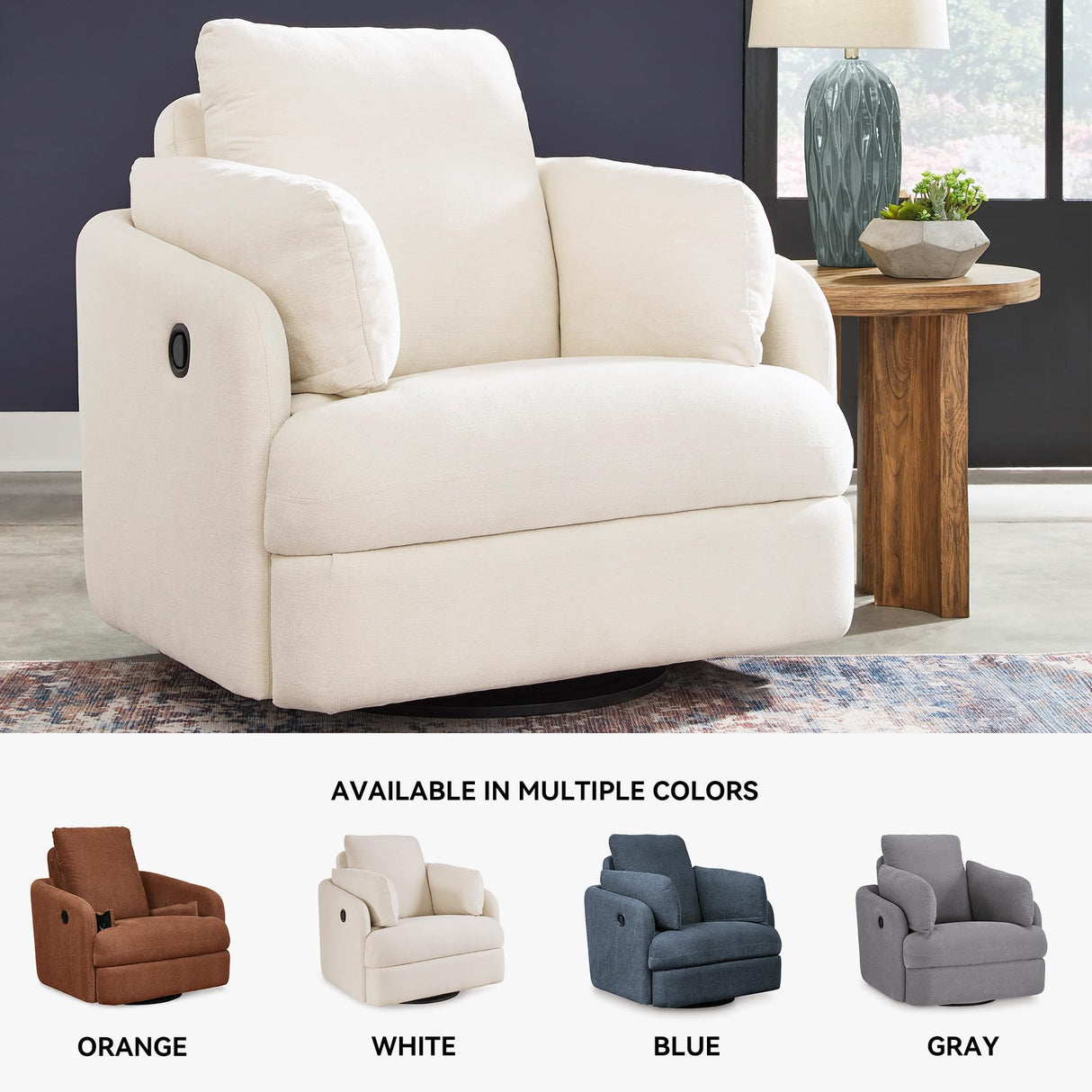 Signature Design by Ashley Modmax Coastal Press-Back Swivel Glider Rocker Recliner with Machine Washable Cover, Hidden Storage Compartments and 2 Bolster Pillows, Beige Signature Design by Ashley