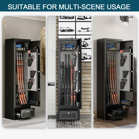 8 Gun Safe Rifle,Gun Safe for Rifles and Pistols,Large Rifle Safe with Drawer,Gun Cabinet for Rifles and Shotguns with/without Scopes,Rifle Gun Safe with Removable Shelf and Gun Rack Karini