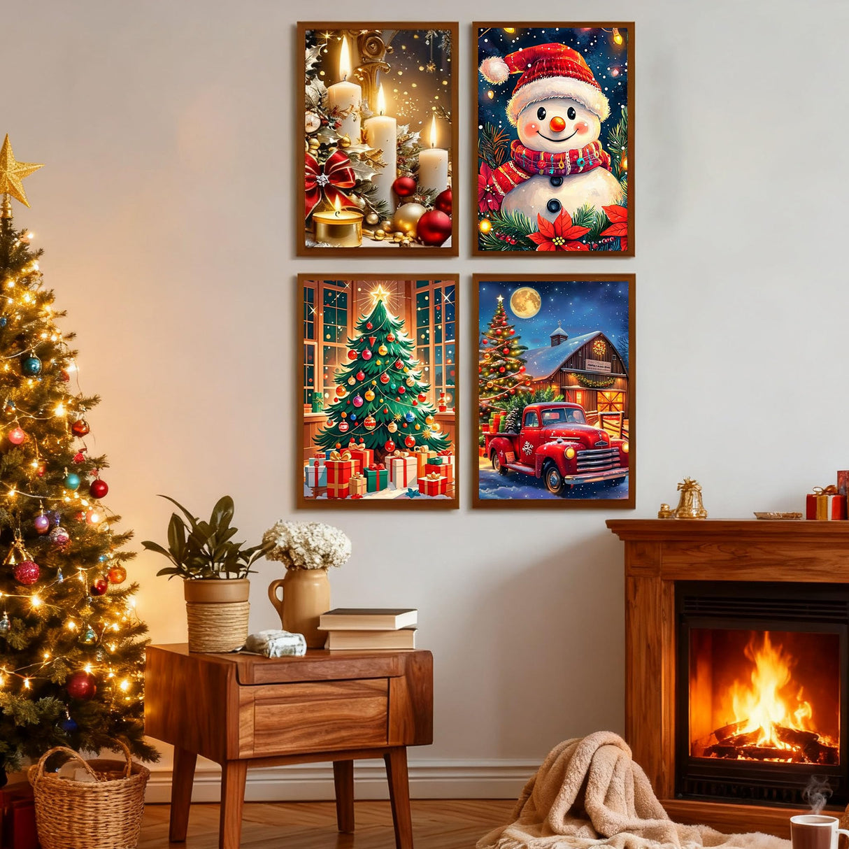 4 Pack Christams Paint by Numbers Kit for Adults with Frame and Wooden Easel, Christams Paint by Number Kit, Acrylic Painting Crafts for Home Decor Gift (7.8x11.8inch Snowman Candle Truck Tree) CRZMODE
