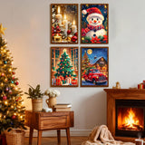 4 Pack Christams Paint by Numbers Kit for Adults with Frame and Wooden Easel, Christams Paint by Number Kit, Acrylic Painting Crafts for Home Decor Gift (7.8x11.8inch Snowman Candle Truck Tree) CRZMODE
