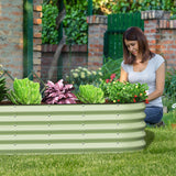 Pattiumo Oval 8x2x1.5 FT Galvanized Raised Garden Bed Kit, 31 in 1 Large Metal Planter Box for Outdoor Gardening, 18” Garden Bed for Vegetables Flower Herb(Sage Green) Pattiumo