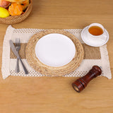 Zology Handmade Boho Placemats Set of 4 - Natural Cotton Burlap and Water Straw Woven Combination Table Mats, Macrame Décor and Farmhouse Style Placemats, for Dining Table Kitchen Zology