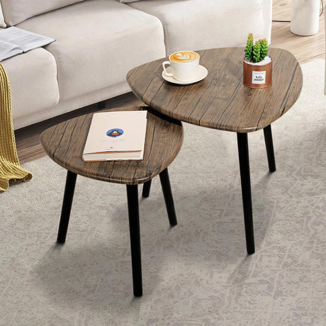 Small Nesting Coffee Table Set of 2 Modern Minimalist Wooden Side Table with Wood Frame for Couch Bedroom Apartment, Light Brown FEUFOAM