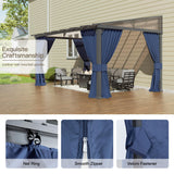 Trumbeak 10’ x 14’ Gazebo for Patio,Wall Mounted Gazebo with Sloping Polycarbonate Roof,Outdoor Gazebo w/Netting & Curtain,Aluminum Frame Hardtop Gazebo for Garden,Deck,Backyard,NavyBlue Trumbeak