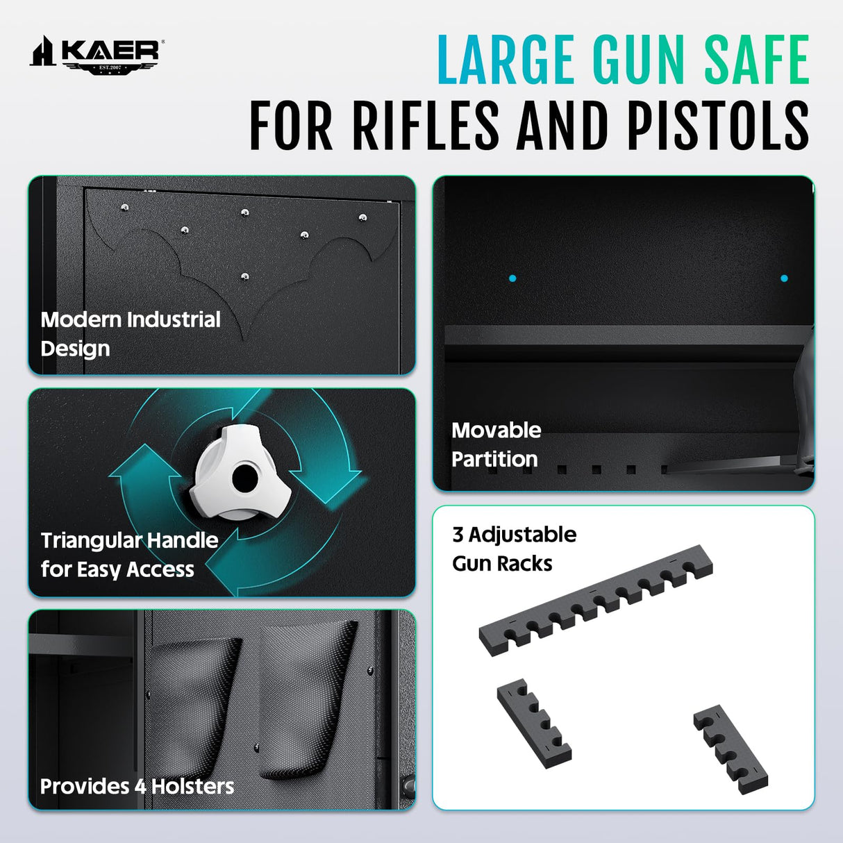 KAER 12-15 Gun Safe, Rifle Safe, Gun Safe for Rifles and Pistols, Gun Cabinet, Gun Safes for Rifles with Adjustable Gun Racks & Shelf, Large Digital Gun Locker, Suitable for AR15 KAER