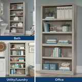 Sauder 5 Tier Book Shelf Wooden Bookcase Multipurpose Bookshelf for Home Office, Living Room, in Chalked Chestnut Sauder