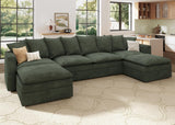 HONBAY Modular Sectional Sofa, Corduroy Sectional Couches for Living Room, U Shaped Couch with Storage, Green HONBAY