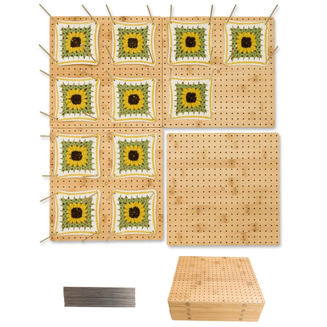 22" x 22" Crochet Blocking Board - Magnetic Splicing Large Size Bamboo Blocking Boards for Crochet Projects with 15 Stainless Steel Pegs, Gifts for Mom, Grandmothers Adnkwolivt