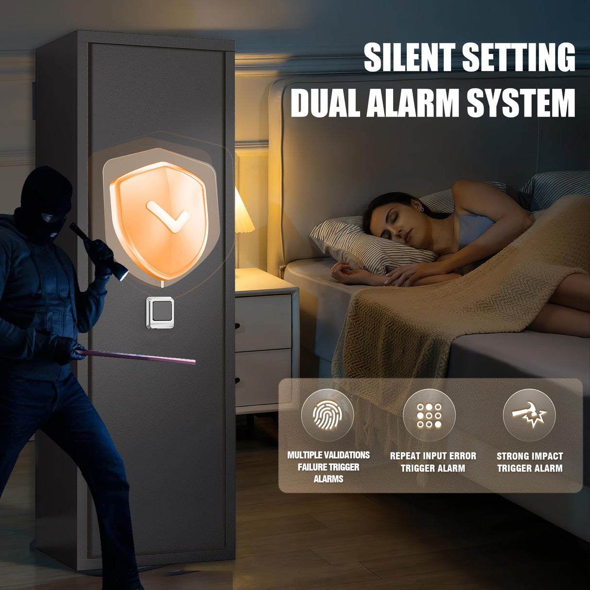 ErgoNova 57" Large Gun Safe,Biometric 5-Gun Safe Cabinet,Quick Access Long Gun Pistols,Rifles and Shotguns Gun Cabinet,with 3 Pistol Bags and LED Light Adjustable Gun Rack,Assembled(Black) ErgoNova