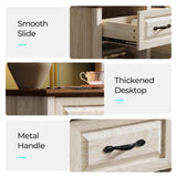 LINSY Night Stand Set of 2, 18.9" Farmhouse Wood NightStand with Type-C Charger &Open Storage Shelf Nightstands with Drawer, Side Table End Table for Bedroom Living Room Sofa Couch Office Beige LINSY