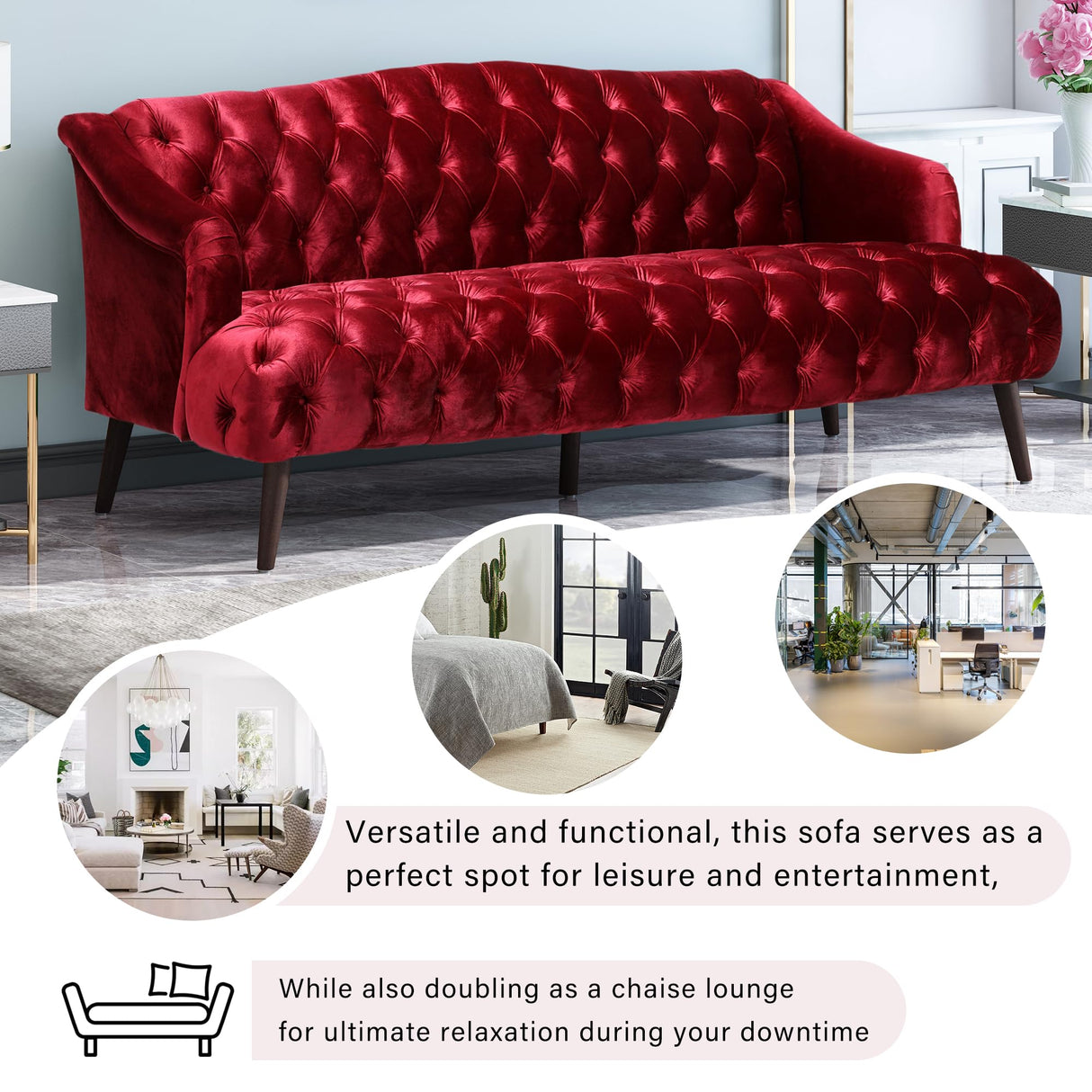 Christopher Knight Home Minxi Velvet Sofa Couch, Home Sofa Living Room with Birch Wood Legs, Comfort Modern 3 Seater Couch with Button Tufted Diamond Stitch, Luxury Chaise Lounge Chair, Wine Red Christopher Knight Home