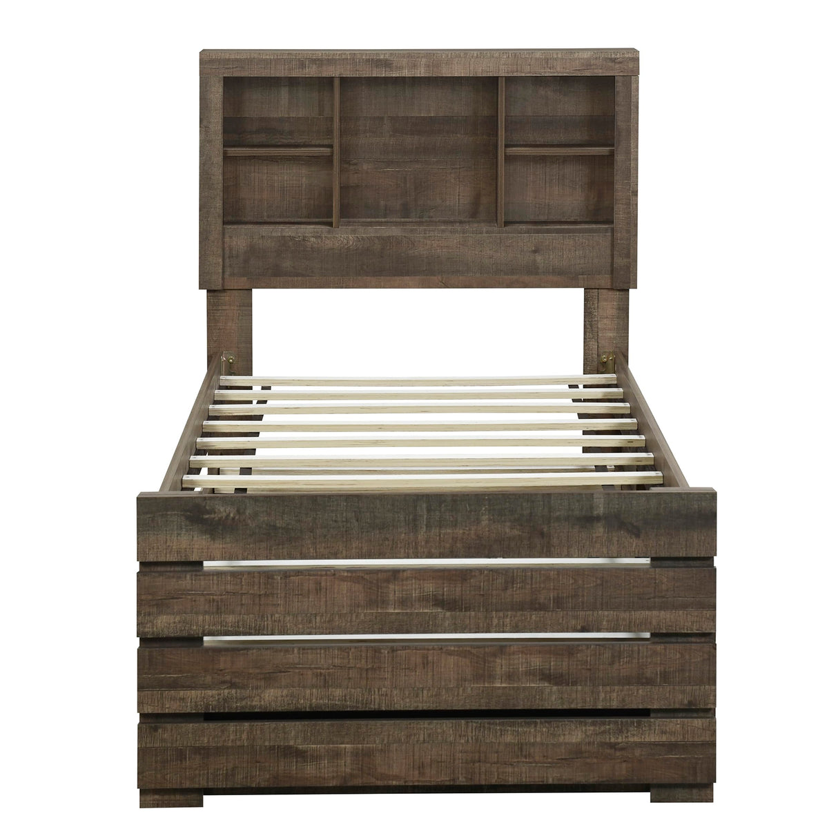VilroCaz Rustic Brown Full Size Captain Bed with Bookcase Headboard, Drawers & Trundle VilroCaz