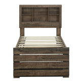 VilroCaz Rustic Brown Full Size Captain Bed with Bookcase Headboard, Drawers & Trundle VilroCaz