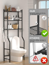 GloTika 3-Tier Over The Toilet Storage, Space Saver Metal Bathroom Shelves, Freestanding Above Over Toilet Storage Shelf with 4 Hooks for Bathroom, Black GloTika