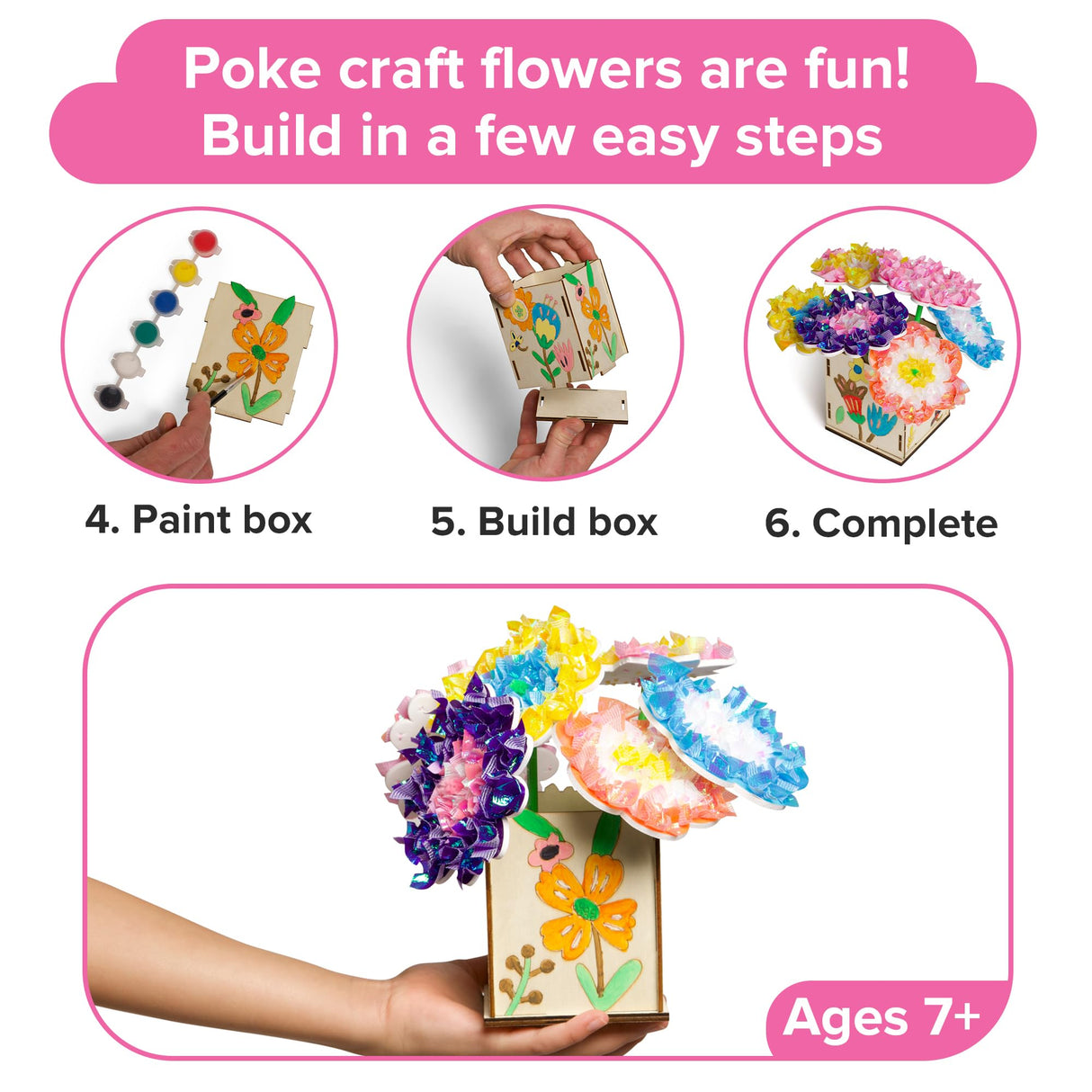 DIY Poke in Art Fabric Flower Craft - Makes 6 Flower Bouquet & Box with Paint, EVA Foam Craft Pieces, & More - Complete Kit for Kids 7-12 Years Old - Fabric Art for Kids - Poke Crafts for Girls Little Jupiter