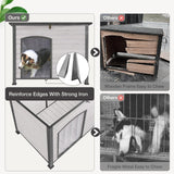 Dog House Outdoor Insulated Dog House for Small Medium Large Dogs, Natural Wood with Iron Frame, Waterproof Roof Raised Feet (43.3" L-White) MEDEHOO