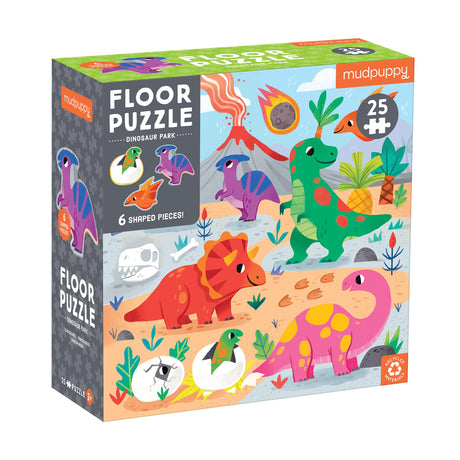 Mudpuppy’s Dinosaur Park 25 Piece Floor Puzzle, Features 25 Colorful, Oversized Pieces, Includes 6 Special Shaped Pieces of Your Favorite Dinos, Perfect for Kids Ages 2+, Great Gift Idea! Mudpuppy
