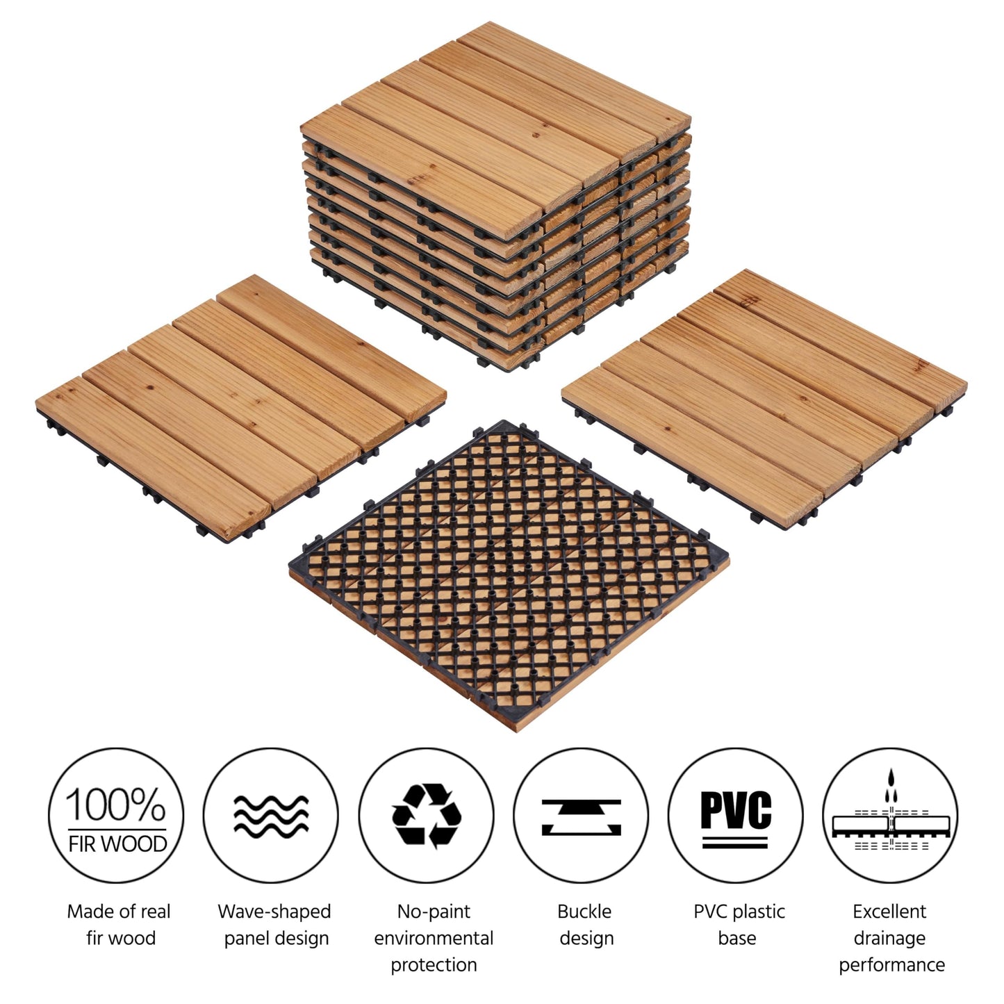 Topeakmart 12 x 12in Patio Tiles Wood Floor Deck Tiles Interlocking Wooden Composite Decking Floor Tiles Outdoor for Garage Patio Garden Deck Poolside Natural Wood 11PCS - WoodArtSupply