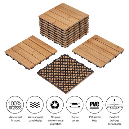 Topeakmart 12 x 12in Patio Tiles Wood Floor Deck Tiles Interlocking Wooden Composite Decking Floor Tiles Outdoor for Garage Patio Garden Deck Poolside Natural Wood 11PCS - WoodArtSupply