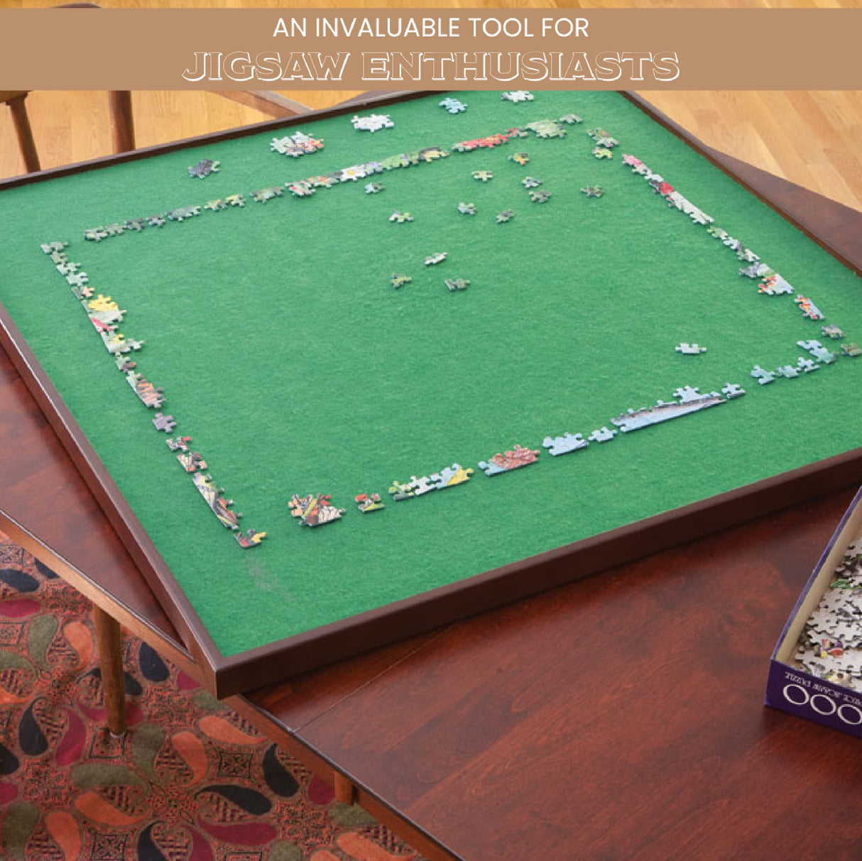 Bits and Pieces - Square Spinning Lazy Susan Puzzle Table - Rotating Jigsaw Puzzle Table - Puzzle Accessories - Puzzle Table - Fits 1500 Piece Puzzle - 34" x 34" Bits and Pieces