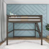 Max & Lily Full Size High Loft Bed with End Ladder in Clay - Sturdy Solid Wood Frame for Kids/Teens Max & Lily