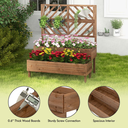 Giantex Raised Garden Bed with Trellis, 2-Tier Wooden Planter Box with Legs and Drain Holes, Garden Trellis for Vine Fruit Vegetable Flower Herb, Outdoor Elevated Garden Bed (Brown) - WoodArtSupply