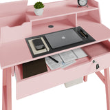 Modern Designs by Crafts and Comfort Roma Elegant Writing Desk - with Storage, Cable Holes & Drawers - Great for use as Workstation and Writing for Students in Bedroom or Dormroom - Pink 40x19x37 Modern Design By Crafts & comfort